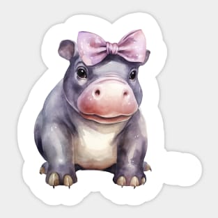 Hippopotamus Wearing Bow Sticker